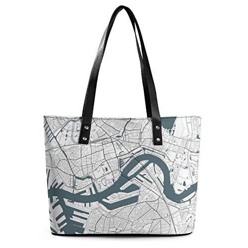 Womens Handbag Map Leather Tote Bag Top Handle Satchel Bags For Lady