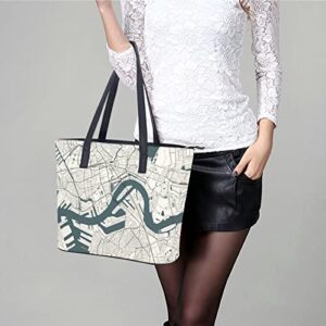 Womens Handbag Map Leather Tote Bag Top Handle Satchel Bags For Lady