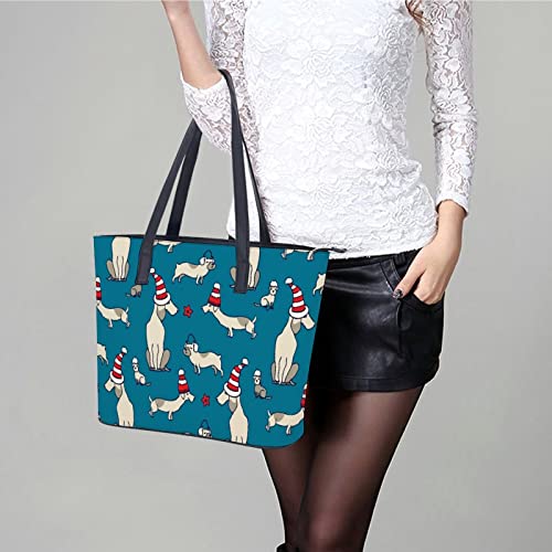 Womens Handbag Dogs Pattern Leather Tote Bag Top Handle Satchel Bags For Lady