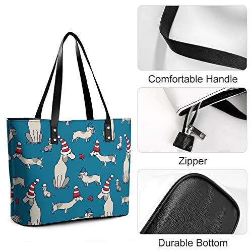 Womens Handbag Dogs Pattern Leather Tote Bag Top Handle Satchel Bags For Lady