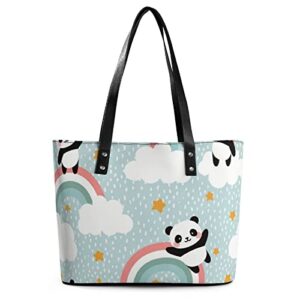 womens handbag panda patterns leather tote bag top handle satchel bags for lady