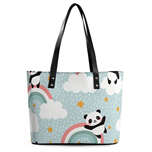 Womens Handbag Panda Patterns Leather Tote Bag Top Handle Satchel Bags For Lady