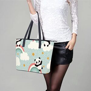 Womens Handbag Panda Patterns Leather Tote Bag Top Handle Satchel Bags For Lady