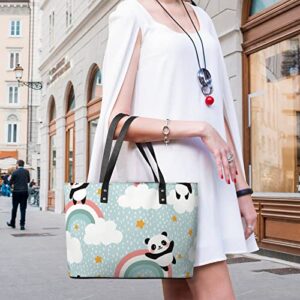 Womens Handbag Panda Patterns Leather Tote Bag Top Handle Satchel Bags For Lady