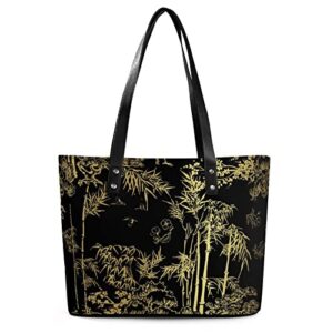 womens handbag gold bird crane tree leather tote bag top handle satchel bags for lady