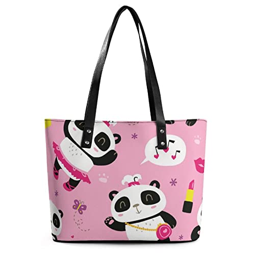 Womens Handbag Panda Patterns Leather Tote Bag Top Handle Satchel Bags For Lady