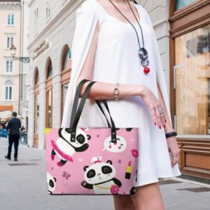 Womens Handbag Panda Patterns Leather Tote Bag Top Handle Satchel Bags For Lady