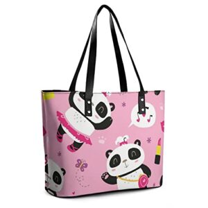 Womens Handbag Panda Patterns Leather Tote Bag Top Handle Satchel Bags For Lady