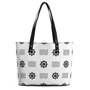 womens handbag anchor and wave pattern leather tote bag top handle satchel bags for lady