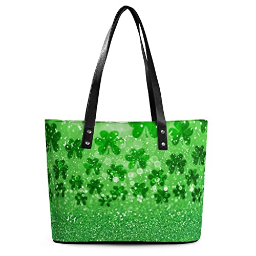 Womens Handbag Irish Shamrock Clovers Leather Tote Bag Top Handle Satchel Bags For Lady