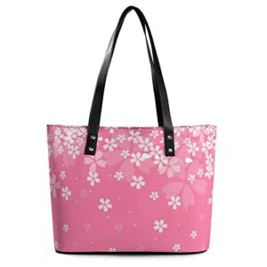 Womens Handbag Japanese Cherry Blossoms Leather Tote Bag Top Handle Satchel Bags For Lady