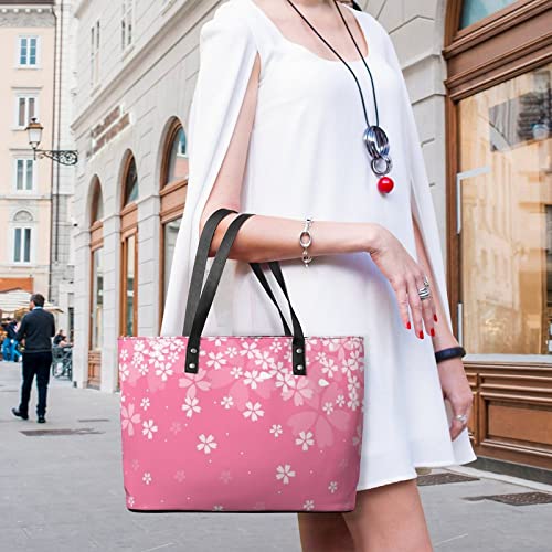 Womens Handbag Japanese Cherry Blossoms Leather Tote Bag Top Handle Satchel Bags For Lady