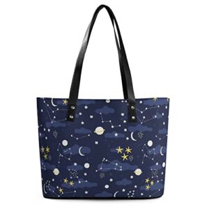 womens handbag galaxy and space pattern leather tote bag top handle satchel bags for lady