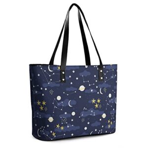 Womens Handbag Galaxy And Space Pattern Leather Tote Bag Top Handle Satchel Bags For Lady