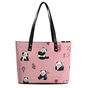 womens handbag panda patterns leather tote bag top handle satchel bags for lady