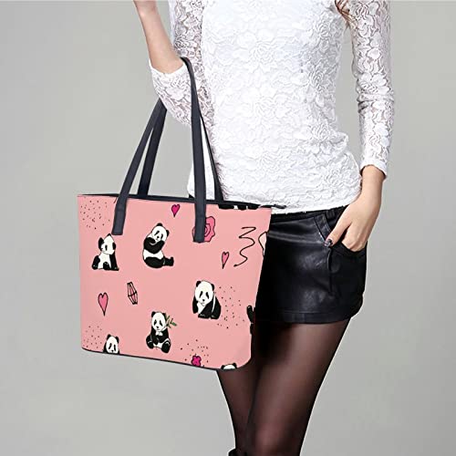 Womens Handbag Panda Patterns Leather Tote Bag Top Handle Satchel Bags For Lady