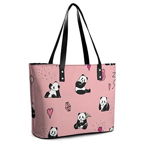 Womens Handbag Panda Patterns Leather Tote Bag Top Handle Satchel Bags For Lady