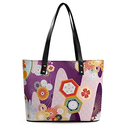 Womens Handbag Japanese Flowers Japan Floral Pattern Leather Tote Bag Top Handle Satchel Bags For Lady