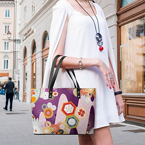 Womens Handbag Japanese Flowers Japan Floral Pattern Leather Tote Bag Top Handle Satchel Bags For Lady