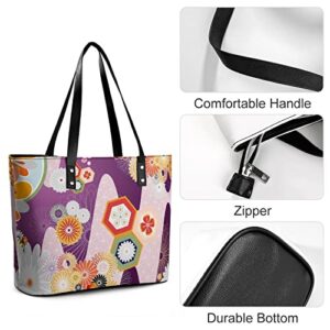 Womens Handbag Japanese Flowers Japan Floral Pattern Leather Tote Bag Top Handle Satchel Bags For Lady