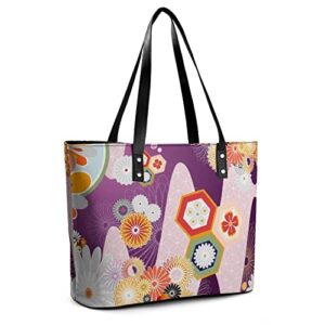 Womens Handbag Japanese Flowers Japan Floral Pattern Leather Tote Bag Top Handle Satchel Bags For Lady