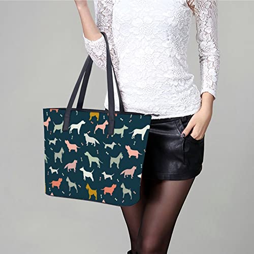 Womens Handbag Dogs Pattern Leather Tote Bag Top Handle Satchel Bags For Lady