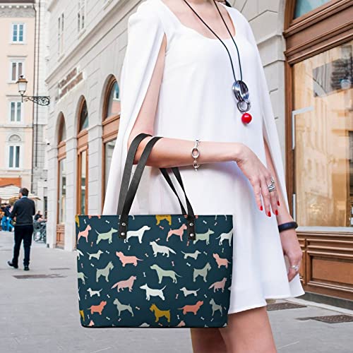 Womens Handbag Dogs Pattern Leather Tote Bag Top Handle Satchel Bags For Lady