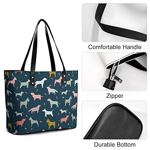 Womens Handbag Dogs Pattern Leather Tote Bag Top Handle Satchel Bags For Lady