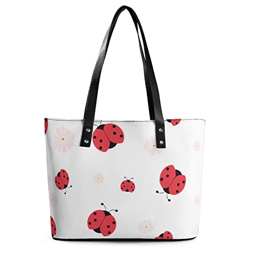 Womens Handbag Ladybug And Ladybird And Flowers Pink Leather Tote Bag Top Handle Satchel Bags For Lady