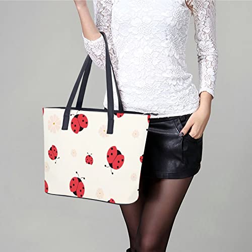 Womens Handbag Ladybug And Ladybird And Flowers Pink Leather Tote Bag Top Handle Satchel Bags For Lady