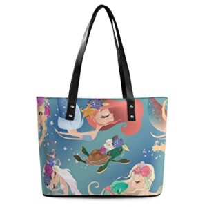 womens handbag mermaids leather tote bag top handle satchel bags for lady