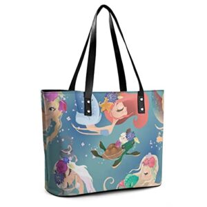 Womens Handbag Mermaids Leather Tote Bag Top Handle Satchel Bags For Lady