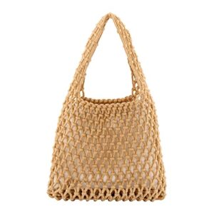 CHIC DIARY Handwoven Small Handbags for Women Cotton Crochet Clutch Purses Summer Beach Fishnet Tote Bags Wristlet Bags(Light Brown)