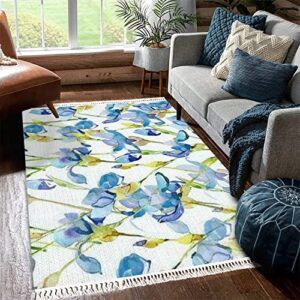 tassels area rug blue wildflower iris flower a watercolor style isolated aquarelle wild cotton linen throw rug washable woven carpet runner rug mat home decor for bathroom laundry bedroom kitchen