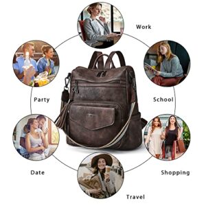 OPAGE Backpack Purse for Women Leather Fashion Designer Backpack Purse Travel Backpack Ladies Shoulder Bags With Wristlet