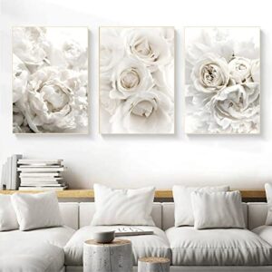 white rose canvas wall art white flowers picture for living room bedroom peony flower paintings white floral canvas wall art abstract white flower wall art modern flower pictures 16x24inchx3 no frame