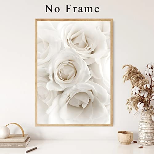 White Rose Canvas Wall Art White Flowers Picture for Living Room Bedroom Peony Flower Paintings White Floral Canvas Wall Art Abstract White Flower Wall Art Modern Flower Pictures 16x24inchx3 No Frame