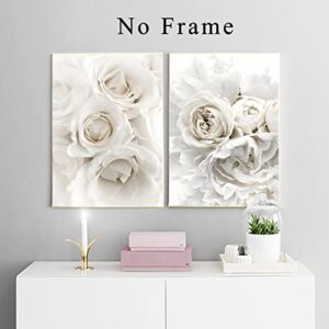 White Rose Canvas Wall Art White Flowers Picture for Living Room Bedroom Peony Flower Paintings White Floral Canvas Wall Art Abstract White Flower Wall Art Modern Flower Pictures 16x24inchx3 No Frame