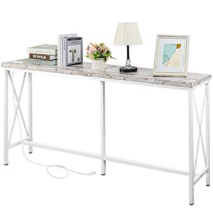vikizues console table with power outlets & usb ports, 70″ narrow sofa table with metal frame, entryway table for living room hallway foyer entrance, couch table behind sofa, vintage white