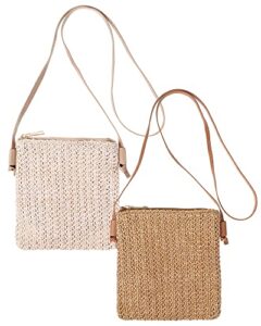 sweetude 2 pcs straw beach bag for women summer woven straw purse cute shoulder straw clutch small women’s crossbody handbags for women girl vacation