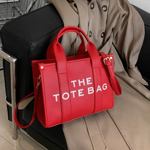 The Tote Bag for Women, Leather Tote Bag Red with Zipper, Women's Tote Bag Sturdy Durable Waterproof Cute Handbag, Tote Purse Crossbody Shoulder Bag for School, Work, Travel