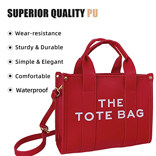 The Tote Bag for Women, Leather Tote Bag Red with Zipper, Women's Tote Bag Sturdy Durable Waterproof Cute Handbag, Tote Purse Crossbody Shoulder Bag for School, Work, Travel