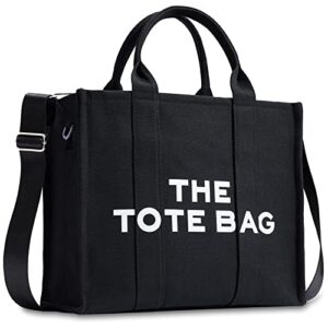 CASTNICH The Tote Bag for Women, Canvas Tote Bag Black with Zipper, Sturdy Wear-Resistant Handbag Women's Tote Bag, Tote Purse Crossbody Shoulder Bag, Tote Bag for Work, School, Travel