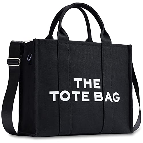 CASTNICH The Tote Bag for Women, Canvas Tote Bag Black with Zipper, Sturdy Wear-Resistant Handbag Women's Tote Bag, Tote Purse Crossbody Shoulder Bag, Tote Bag for Work, School, Travel