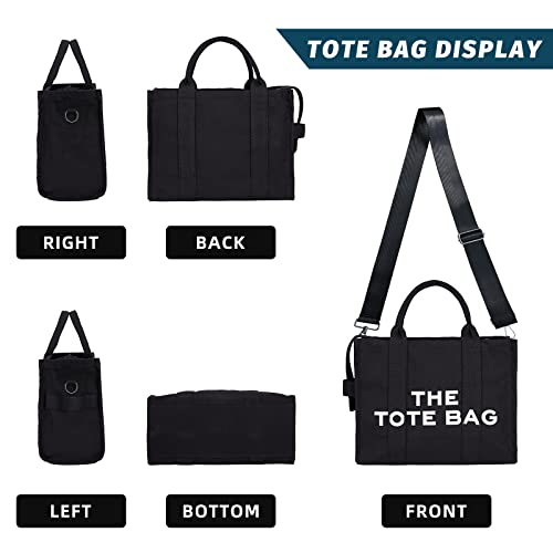 CASTNICH The Tote Bag for Women, Canvas Tote Bag Black with Zipper, Sturdy Wear-Resistant Handbag Women's Tote Bag, Tote Purse Crossbody Shoulder Bag, Tote Bag for Work, School, Travel