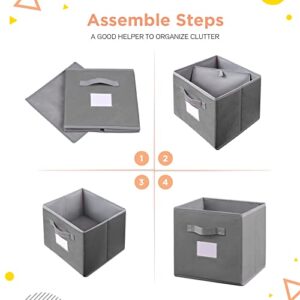 JNCHOICE Storage Cubes 2 Packs Folding Thicker Fabric Storage Bins Basket for Closet Shelf Cabinet Bookcase - Grey
