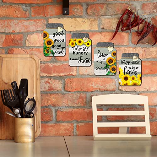 JINRICH Set of 4 Sunflower Kitchen Wall Decor Mason Jar Wood Rustic Wall Decor Decor Farmhouse Kitchen Wall Art Signs for Kitchen and Home Decor 7x4.7 inches (modern minimalist)