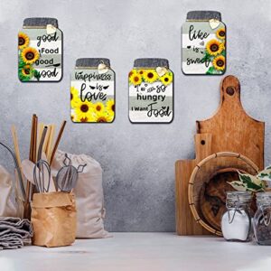 JINRICH Set of 4 Sunflower Kitchen Wall Decor Mason Jar Wood Rustic Wall Decor Decor Farmhouse Kitchen Wall Art Signs for Kitchen and Home Decor 7x4.7 inches (modern minimalist)