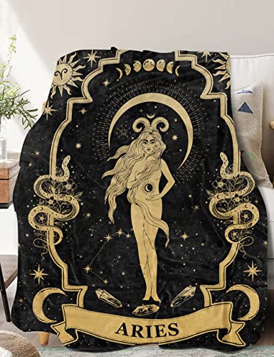 Aries Gifts for Women, Aries Zodiac Blanket 60"X50", Witchy Gifts,Aries Gothic Gifts Aries Astrology Decor Tarot Moon Constellation Soft Throw Blanket