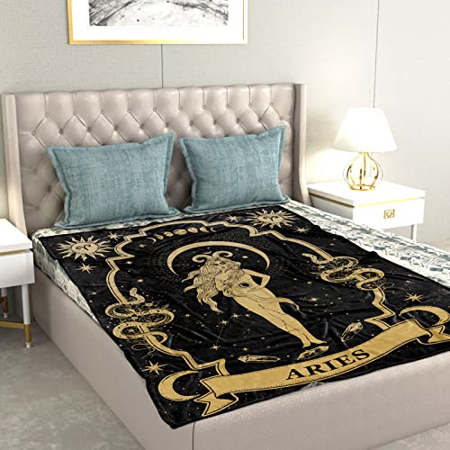 Aries Gifts for Women, Aries Zodiac Blanket 60"X50", Witchy Gifts,Aries Gothic Gifts Aries Astrology Decor Tarot Moon Constellation Soft Throw Blanket